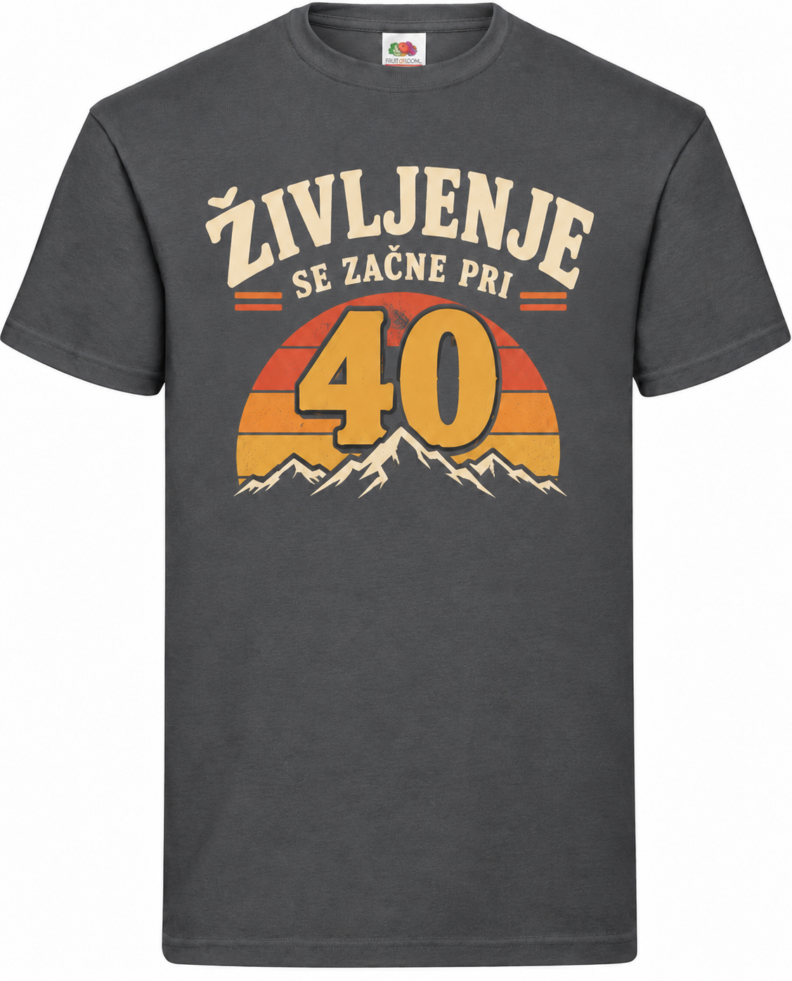 Moška majica za 40 let Življenje se začne pri 40, Fruit of the Loom, grafitna