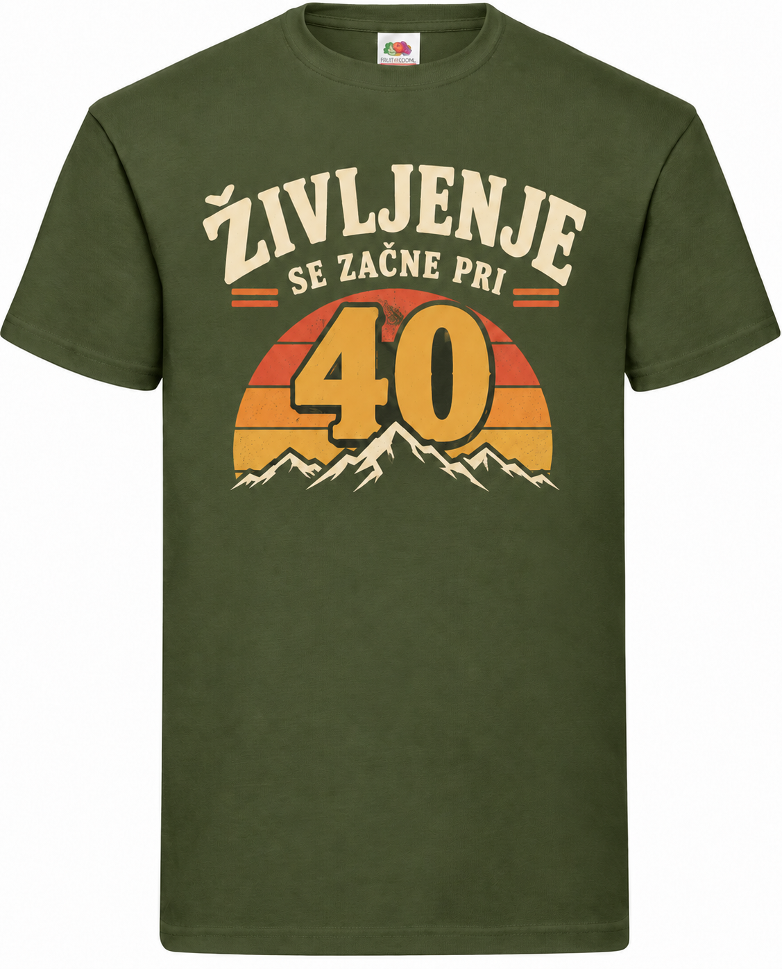 Moška majica za 40 let Življenje se začne pri 40, Fruit of the Loom, olivna