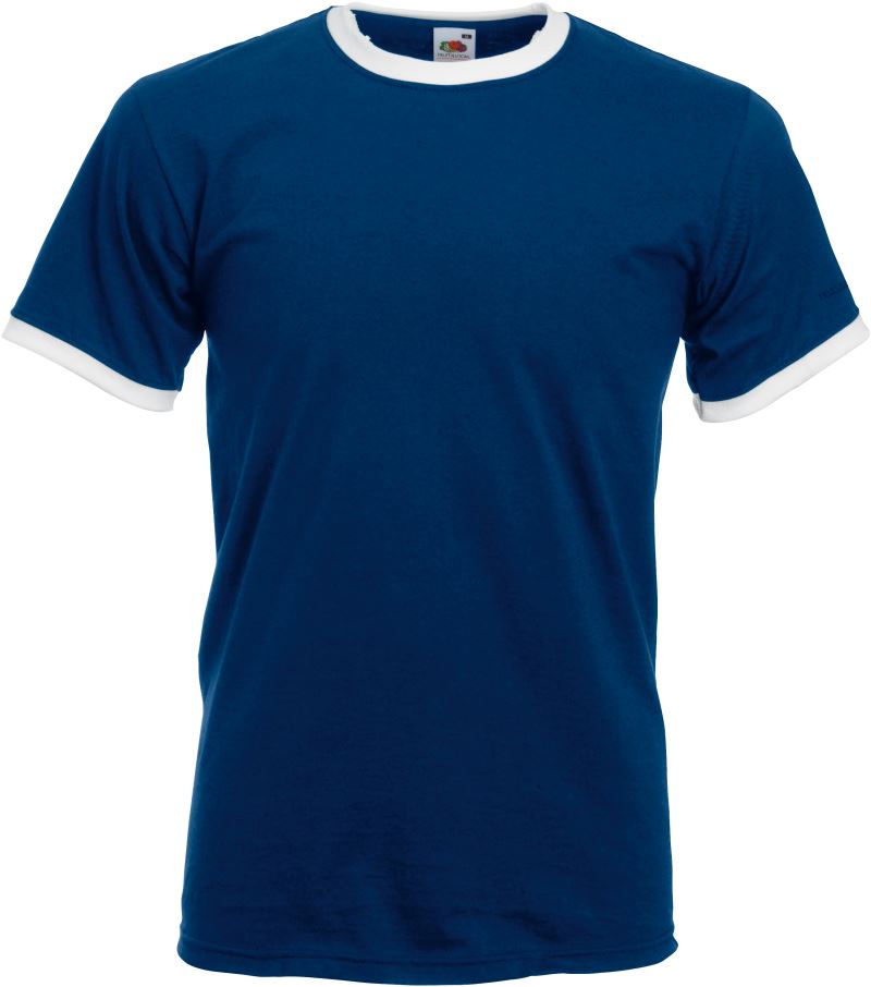 Moške kontrastne majice Fruit of the Loom Ringer T, mornarsko modra z belimi robovi