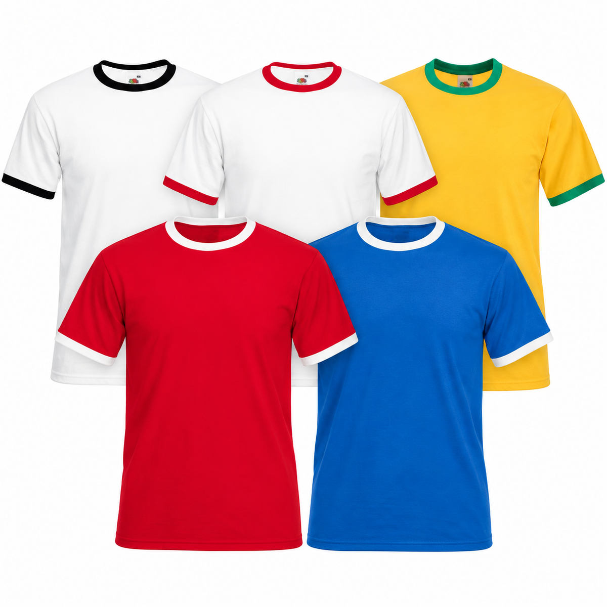 Pet moških kontrastnih majic Fruit of the Loom Ringer T v svetlejšem mešanem 5-pack paketu