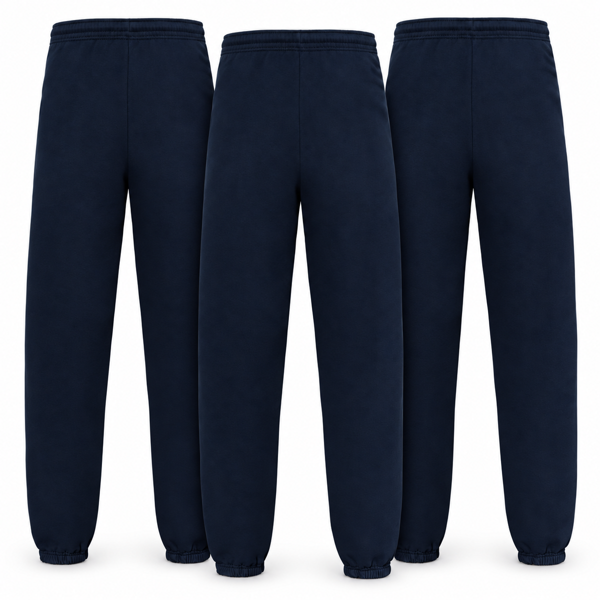 Moške trenirke Fruit of the Loom Iconic Premium, 3 kosi, temno mornarsko modre barve, prikazane na sliki.