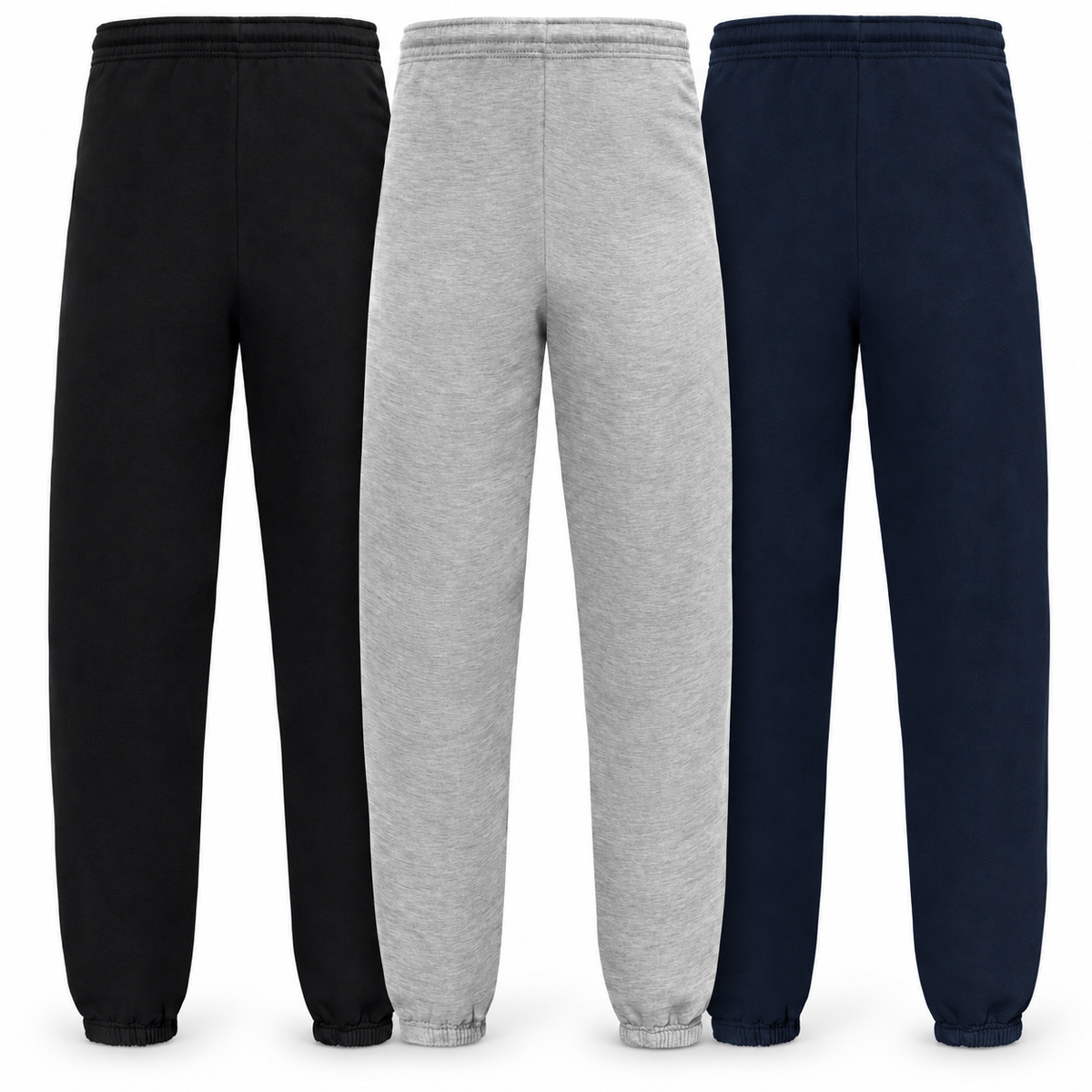 Moške trenirke Fruit of the Loom Iconic Premium, 3 kosa, v različnih barvah, prikazane na modelu.