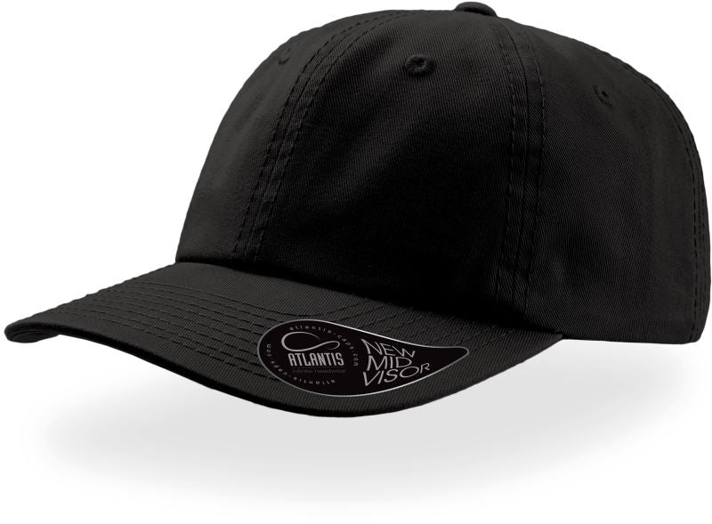 Atlantis 6-panelna kapa Dad Hat, modra s ščitnikom in logotipom na sprednji strani, na glavi.