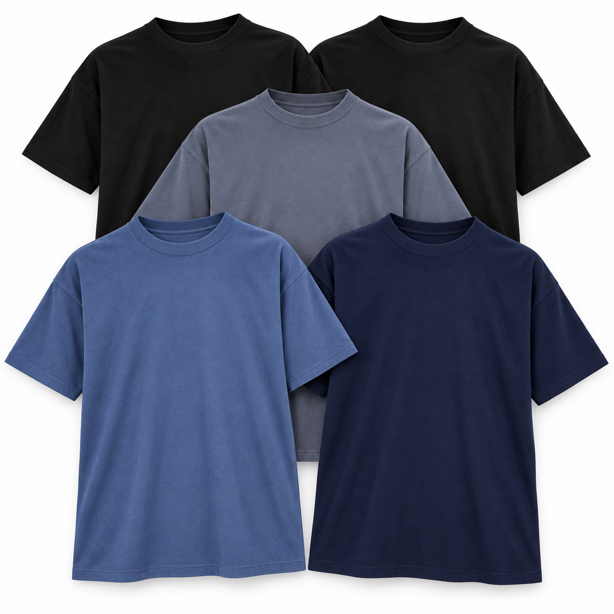 Set 5 moških majic SOL'S Boxy Men s podaljšanim oversize krojem, temnejše barve, primerne za vsakdanjo uporabo.