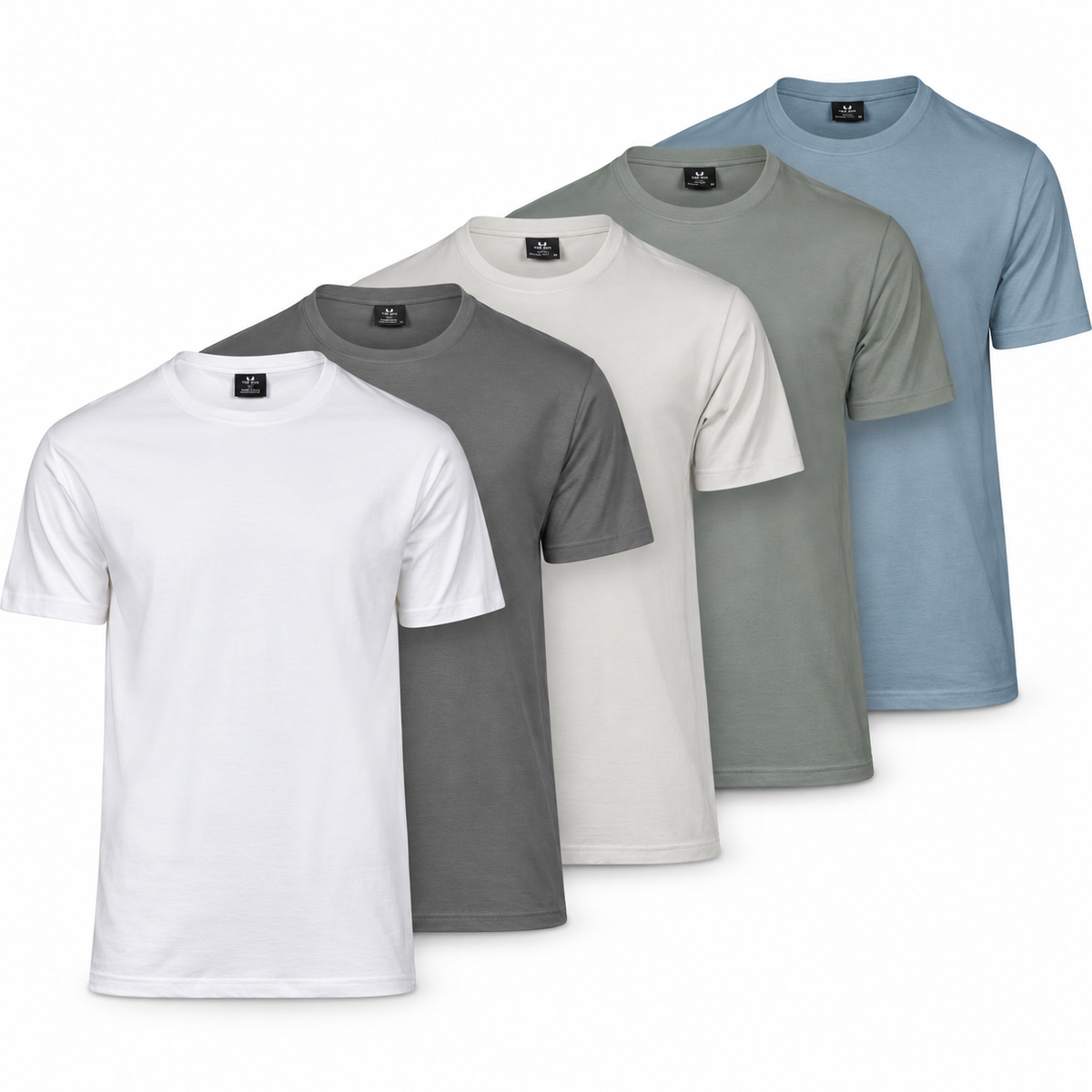 Set pet moških podaljšanih majic Tee Jays TJ 8000, svetlejše barve, casual slog, širok kroj, primerne za vsakdanjo rabo.