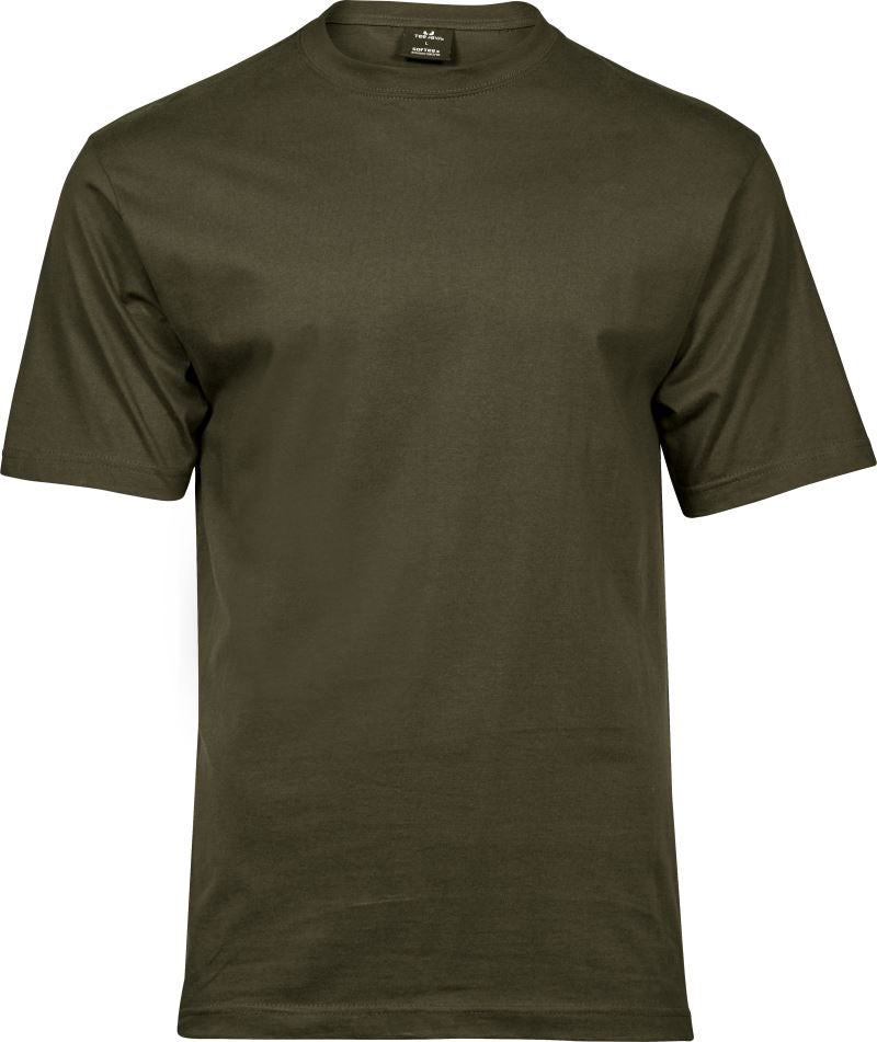 Olivno zelene moške majice Tee Jays TJ 8000, 5-pack, s podaljšanim krojem, prikazane na sliki.