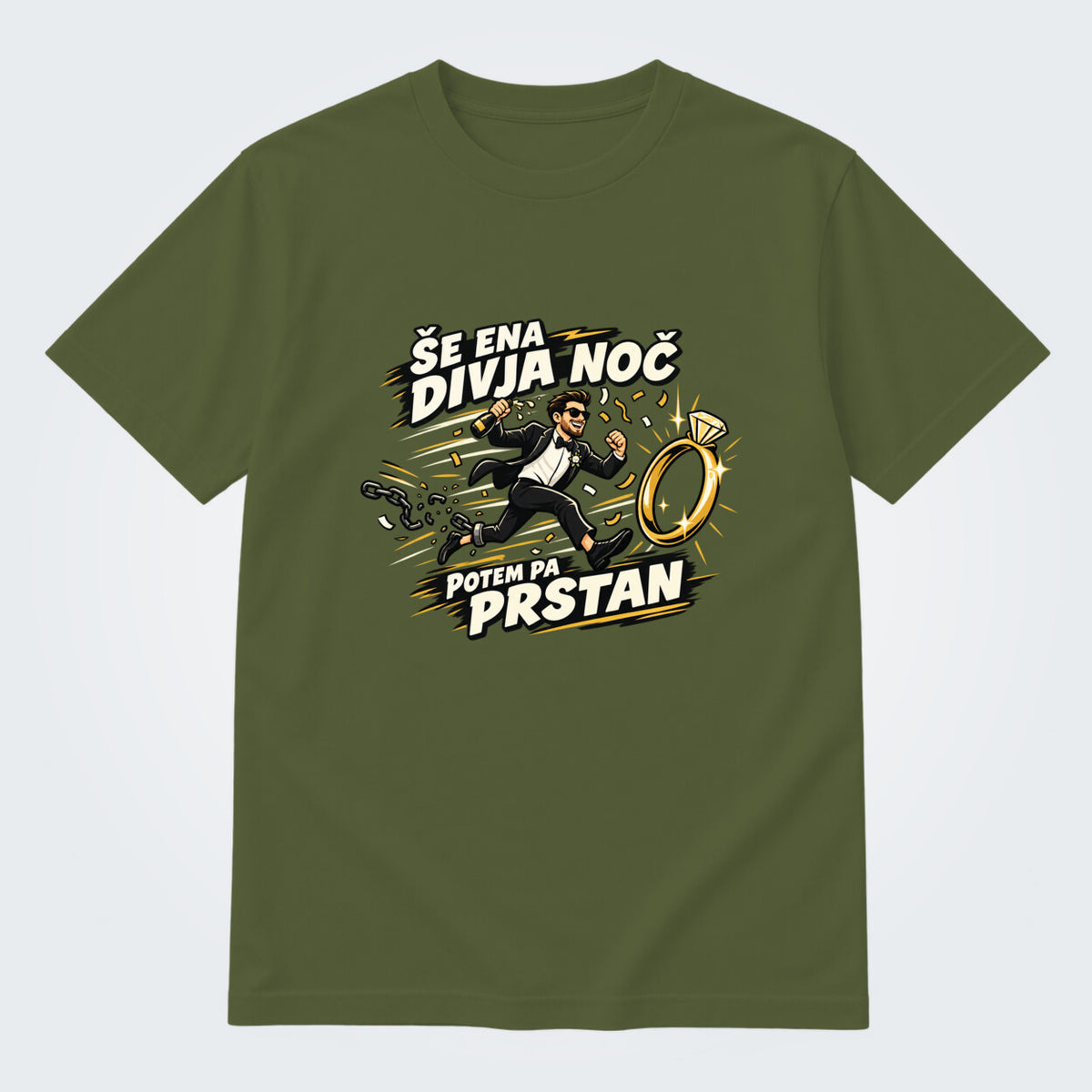 Majica za ženina - Še ena divja noč, barva Olivna