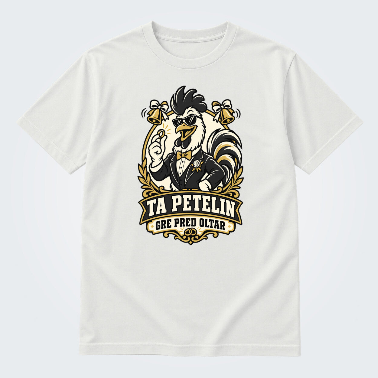 Majica za ženina - Ta petelin gre pred oltar, barva Bela