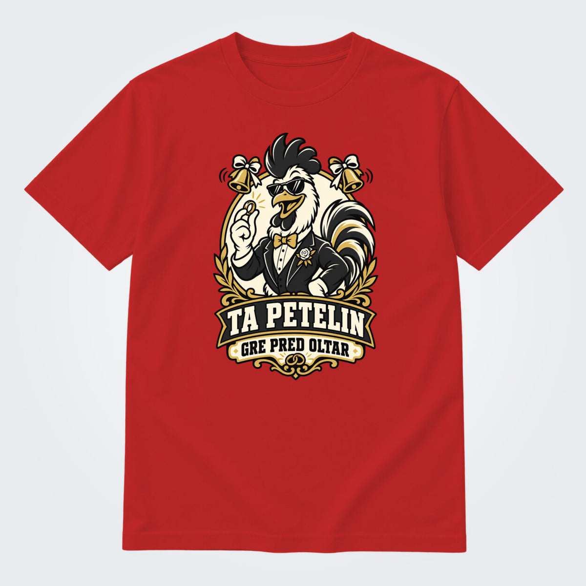 Majica za ženina - Ta petelin gre pred oltar, barva Rdeča