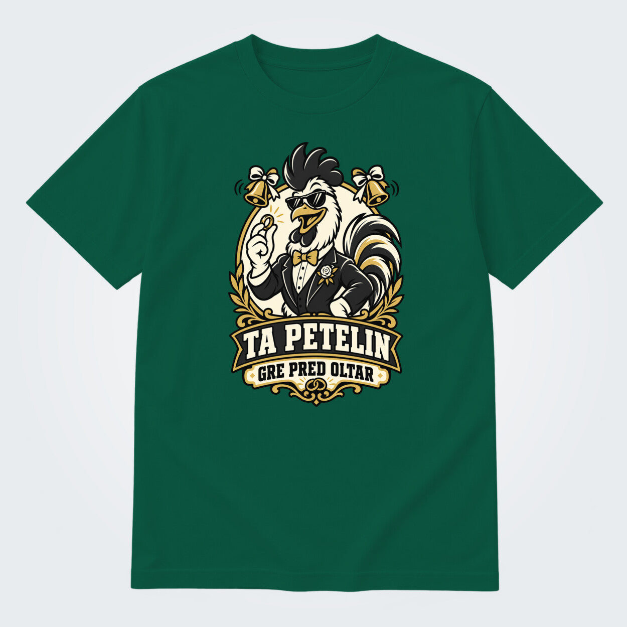 Majica za ženina - Ta petelin gre pred oltar, barva Stekleno zelena