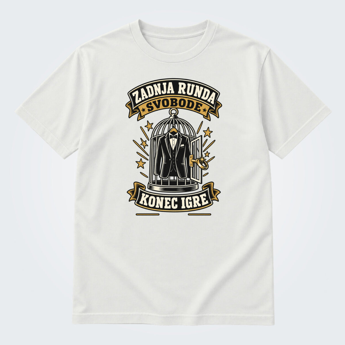 Personalizirana majica za ženina - Zadnja runda svobode, barva Bela