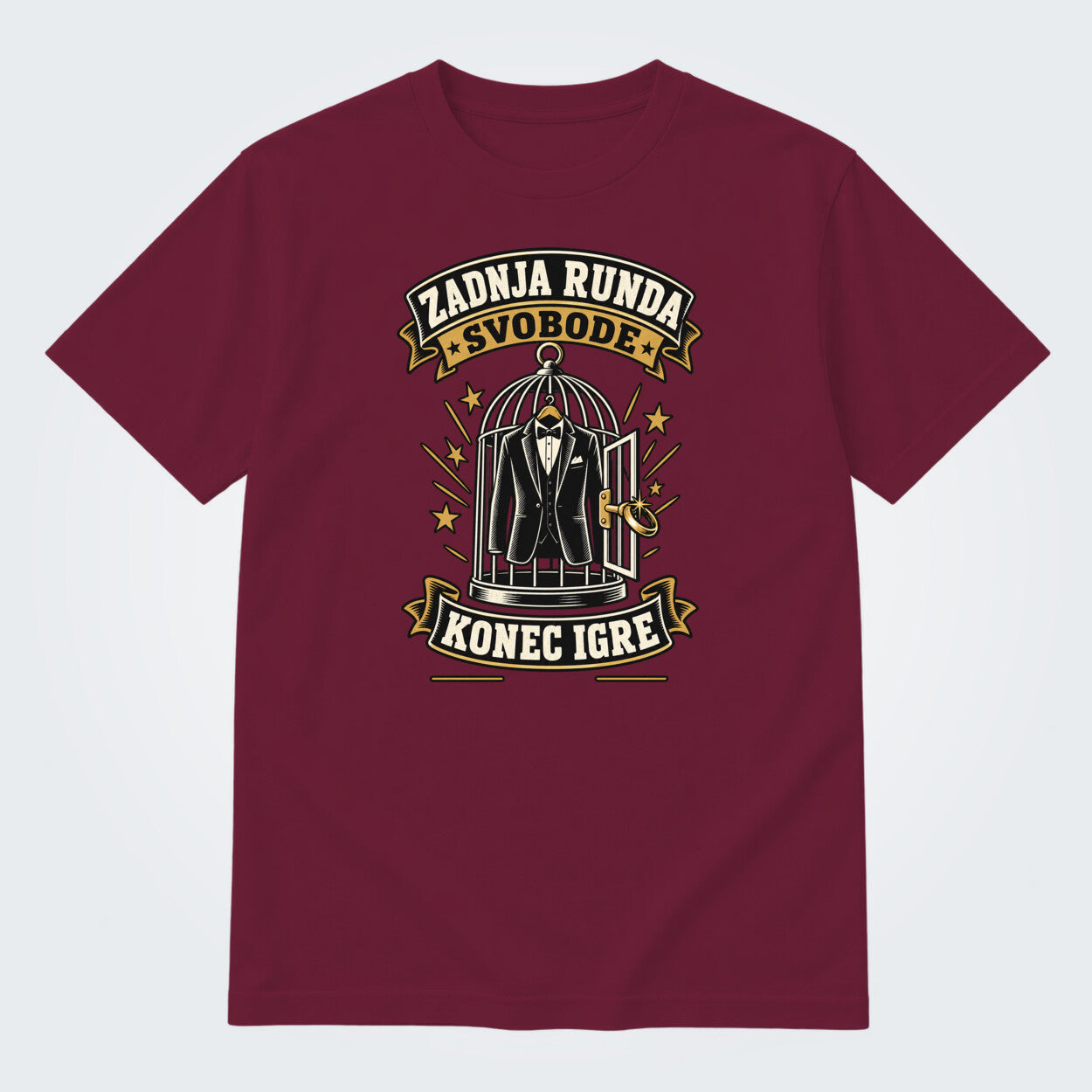 Personalizirana majica za ženina - Zadnja runda svobode, barva Bordo