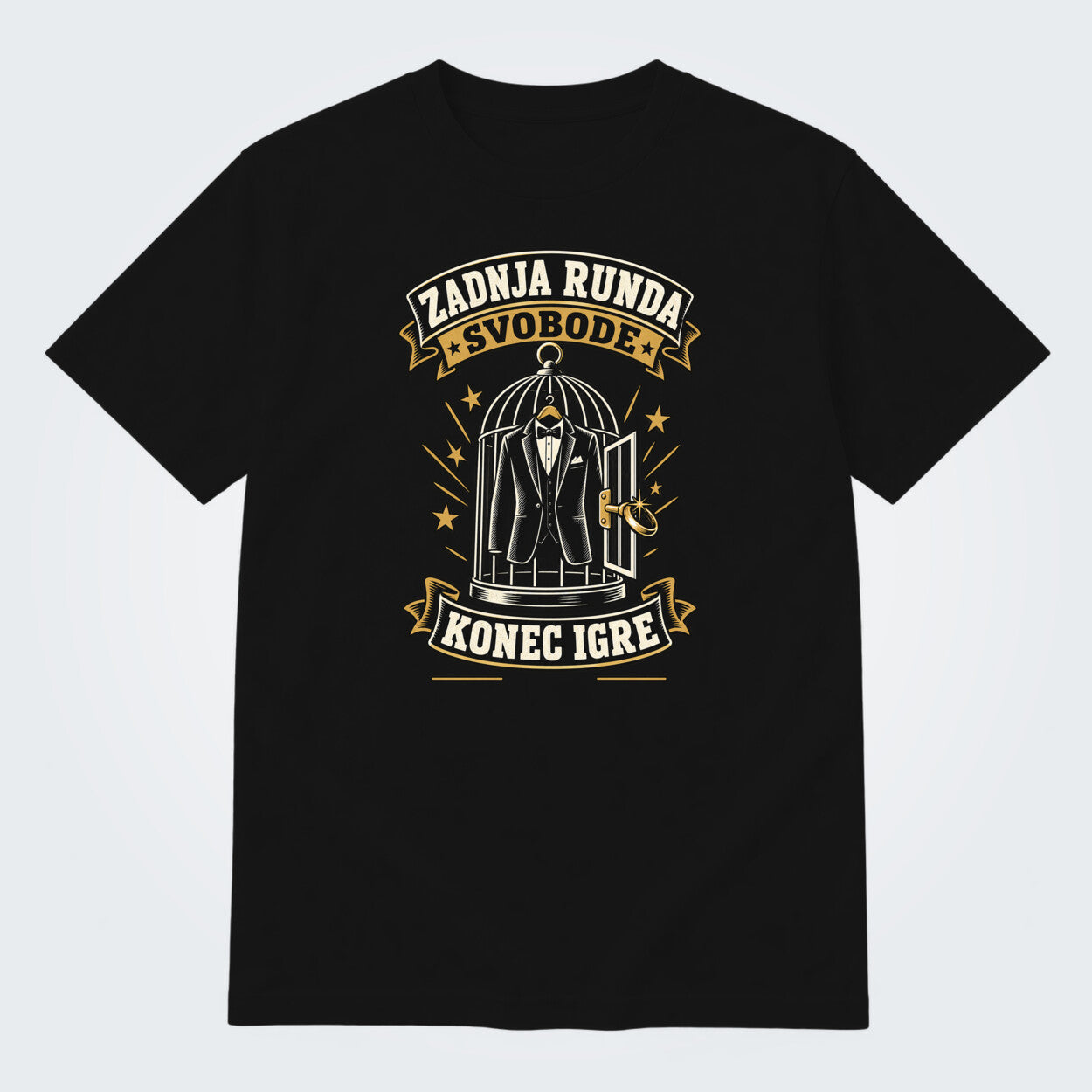 Personalizirana majica za ženina - Zadnja runda svobode, barva Črna