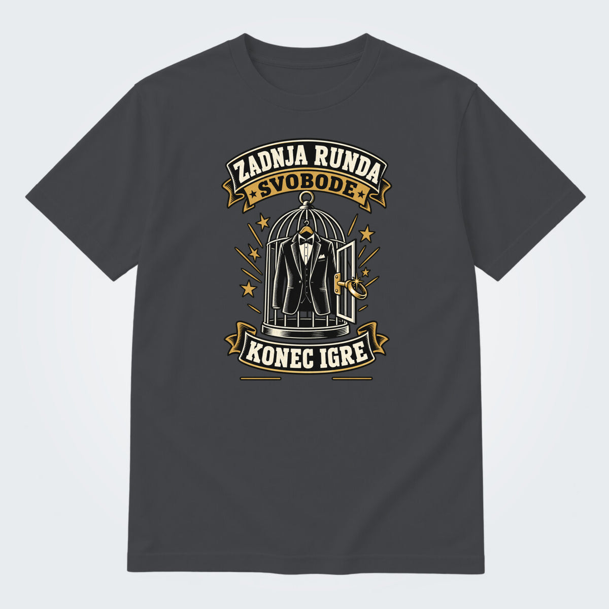 Personalizirana majica za ženina - Zadnja runda svobode, barva Grafitna