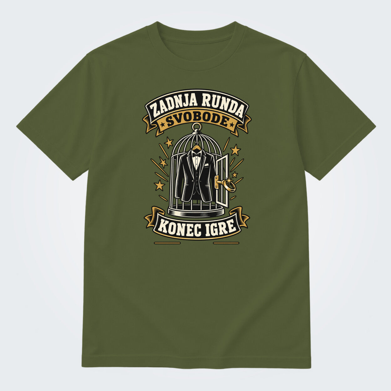 Personalizirana majica za ženina - Zadnja runda svobode, barva Olivna