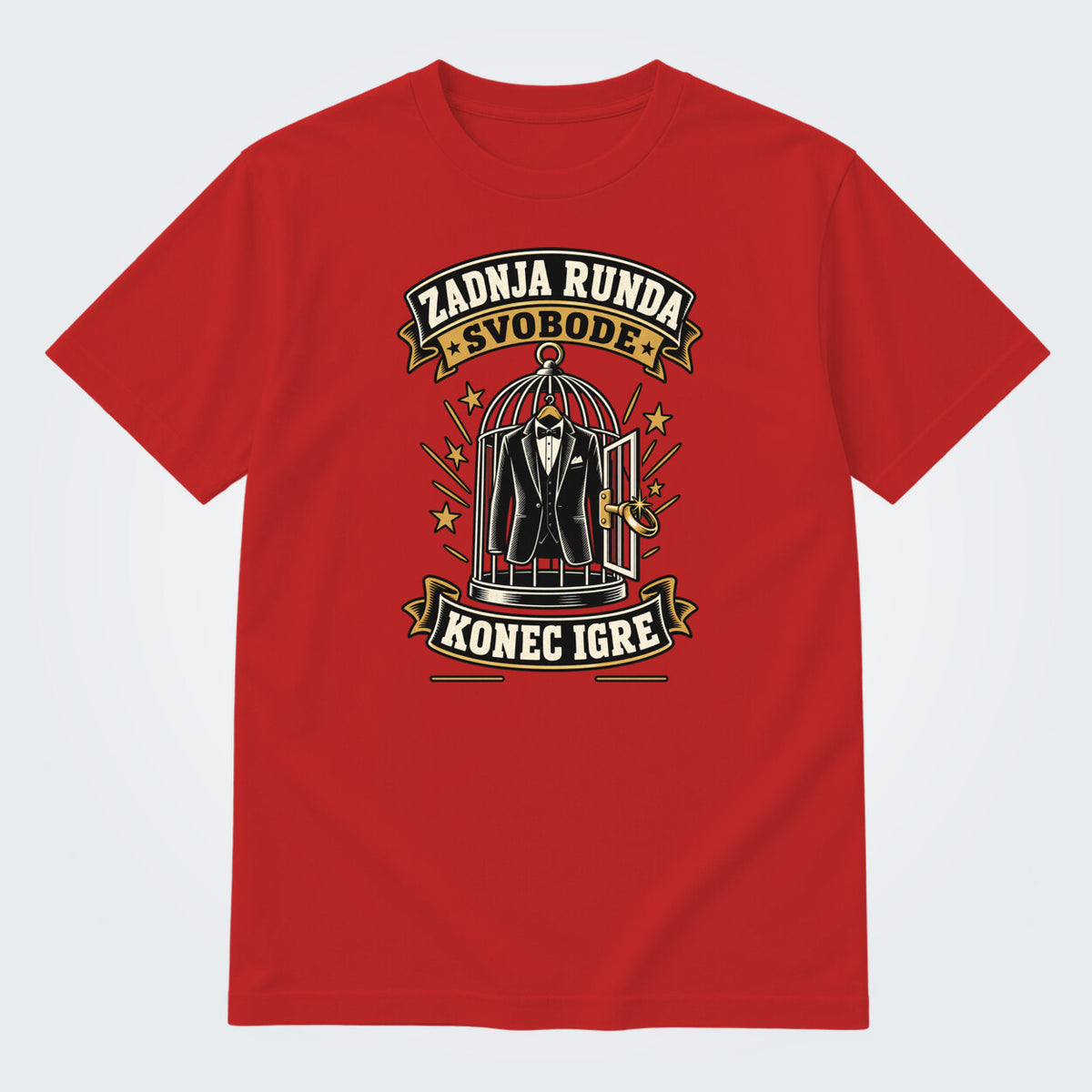 Personalizirana majica za ženina - Zadnja runda svobode, barva Rdeča