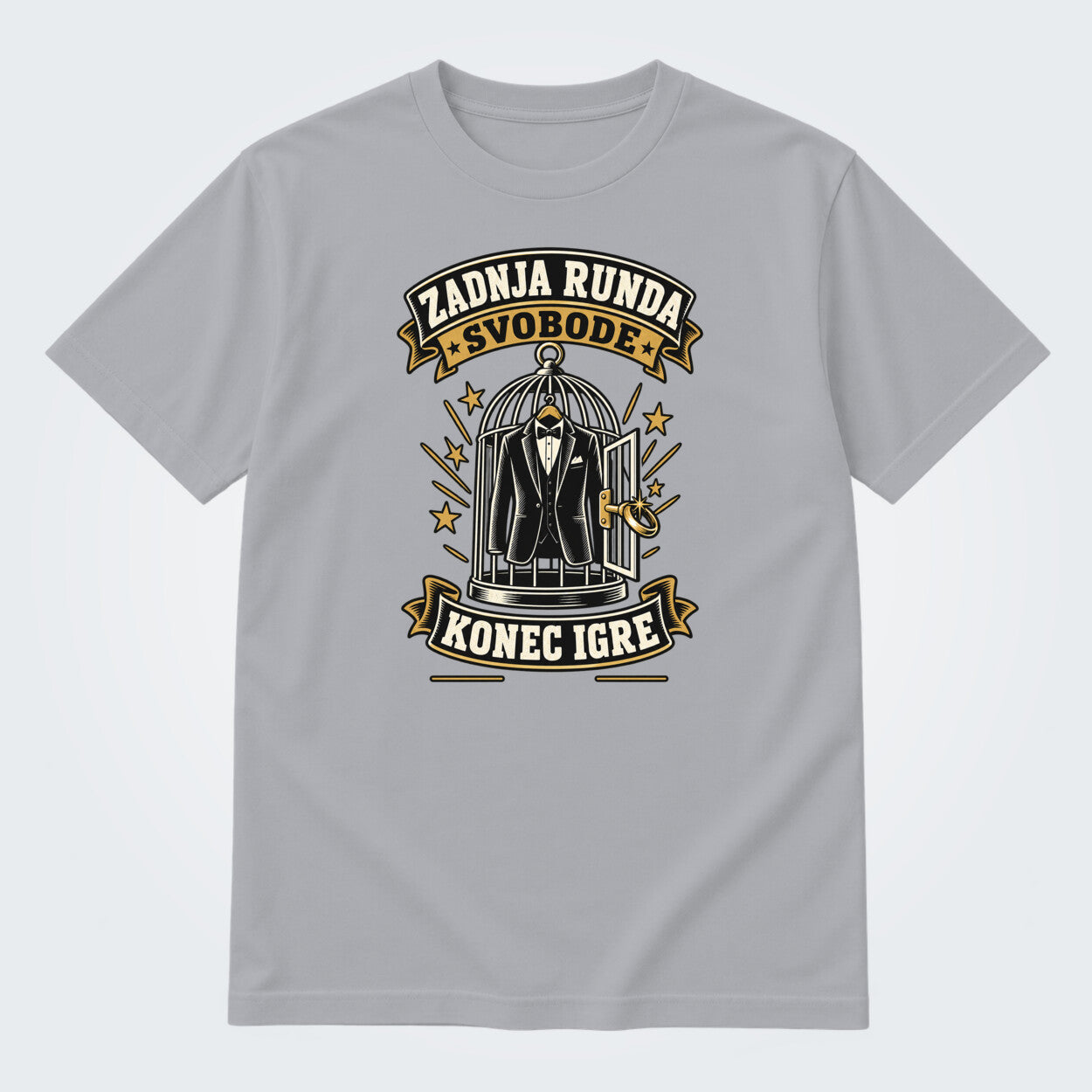 Personalizirana majica za ženina - Zadnja runda svobode, barva Siva