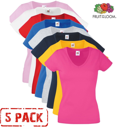 Fruit of the Loom női V-nyakú, rövid ujjú pólók (5 csomag)